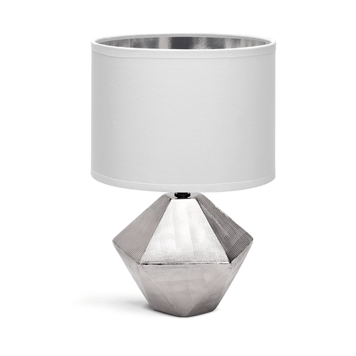 Keramikk Bordlampe E14, 14cm, Hvit Lampeskjerm, Sølvbase