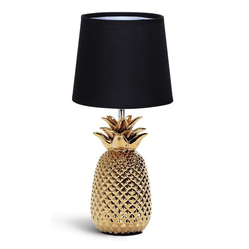 Keramisk Bordlampe E14 - 15W, Sort Lampeskjerm med Gullbase