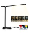 LED bordlampe - Sort, 8W, 6000K-3000K, Berøringsfri trinnløs dimming, USB-ladestikk