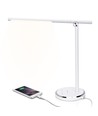 LED Bordlampe - Hvit, 8W, 6000K-3000K, Berøringsfri Trinnløs Dimming, USB Ladekontakt