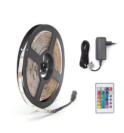 LED RGB-stripe, 5M - Med 24-knappers fjernkontroll
