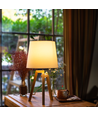 Trebordlampe E27 - 20 - Hvit Lampeskjerm & Brun Fot