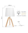 Trebordlampe E27 - 20 - Hvit Lampeskjerm & Brun Fot