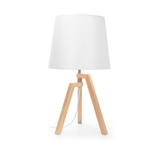 Trebordlampe E27 - 20 - Hvit Lampeskjerm & Brun Fot