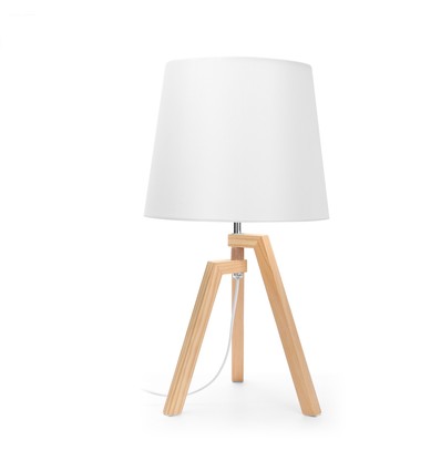 Trebordlampe E27 - 20 - Hvit Lampeskjerm & Brun Fot