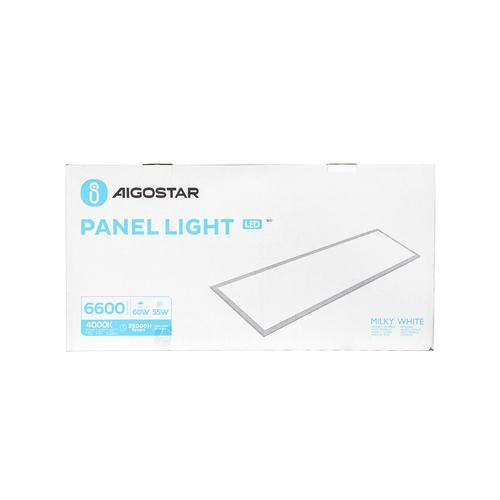 Outlet: Aigostar LED-panel 60W - 120x30cm, Hvit Ramme, Rektangulær, Nøytral Hvit 4000K