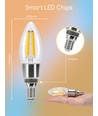 Smart LED Filament pære C35 - E14 4,5W CCT/Klar, Dobbelt-Pakke