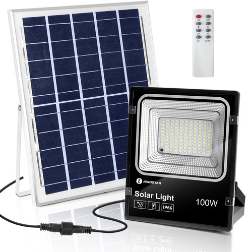 LED-projektør med solpanel - 100W, 6500K