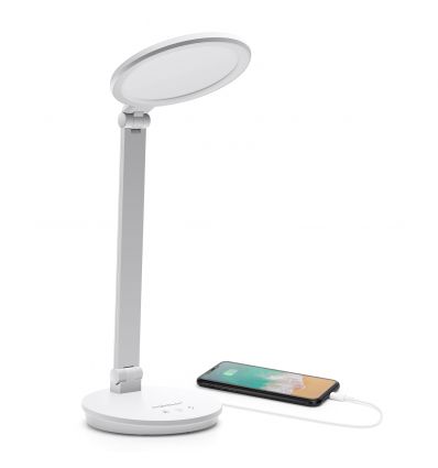 LED-bordlampe - Hvit, 8W, 3000K-6500K (Berøringsdimming, USB-ladestikk, Minnefunksjon)
