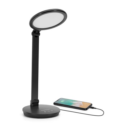 LED bordlampe - Sort, 8W, 3000K-6500K, touch-demping, USB-ladestikk & minnefunksjon