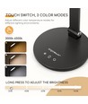 LED bordlampe - Sort, 8W, 3000K-6500K, touch-demping, USB-ladestikk & minnefunksjon