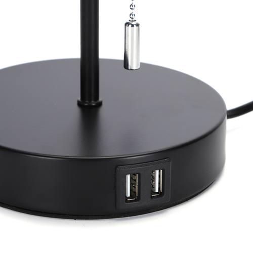 Metallampe E27 med Grå Lampeskjerm og Sort Fot inkl. 2 USB-Ladestikk