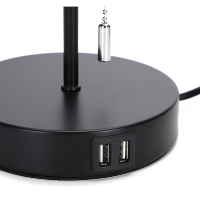 Metallampe E27 med Grå Lampeskjerm og Sort Fot inkl. 2 USB-Ladestikk