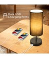 Metallampe E27 med Grå Lampeskjerm og Sort Fot inkl. 2 USB-Ladestikk