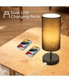 Metallampe E27 med Grå Lampeskjerm og Sort Fot inkl. 2 USB-Ladestikk