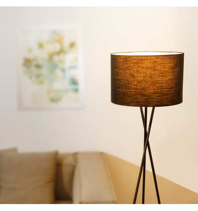 Svart Metall Gulvlampe E27 med Svart Lampeskjerm og Fot