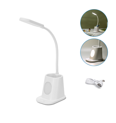 Oppladbar LED-skrivebordslampe med penneholder - Hvit