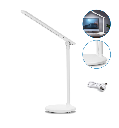 Oppladbar LED-skrivebordslampe med rund base - hvit