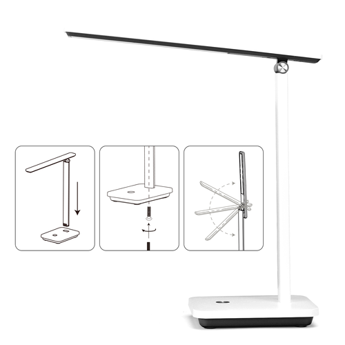 Oppladbar LED-skrivebordslampe med avtagbar base - Hvit & Sort