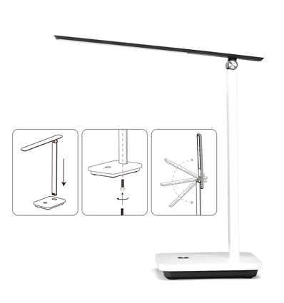 Oppladbar LED-skrivebordslampe med avtagbar base - Hvit & Sort