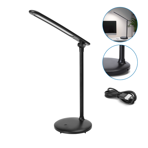 Oppladbar LED-skrivebordslampe med rund base - Svart