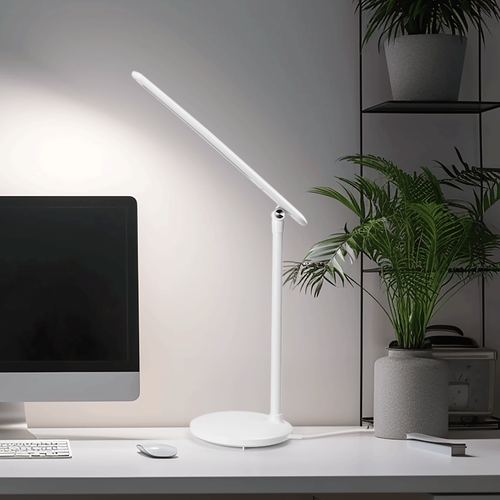 LED Skrivebordslampe (Rund Fot) Stikkontakttype - Hvit