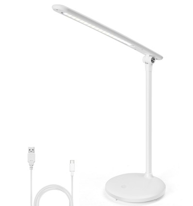 LED skrivebordslampe (rund base) oppladbar type - hvit/online