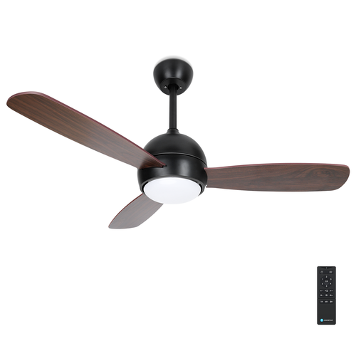 42 imitert trekorn takvifte med tre blader - (DC30W motor + 24W LED) Sort + Massivt trekorn vifteblader