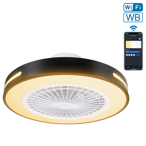 WB SMART LED TAKLAMPE MED VIFTE - 55W(DC Motor15W+LED40W)CCT/SVART HVIT/INFRARØD FJERNKONTROLL/6 HASTIGHETER