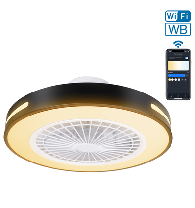 WB SMART LED TAKLAMPE MED VIFTE - 55W(DC Motor15W+LED40W)CCT/SVART HVIT/INFRARØD FJERNKONTROLL/6 HASTIGHETER