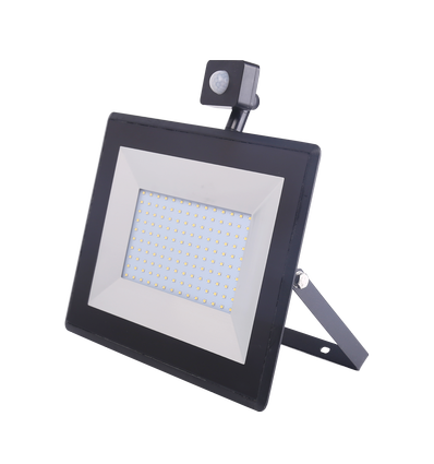 LED Projektør - Byggelampe, 100 Watt, 4000K, IP65, med bevegelsessensor, 2 år