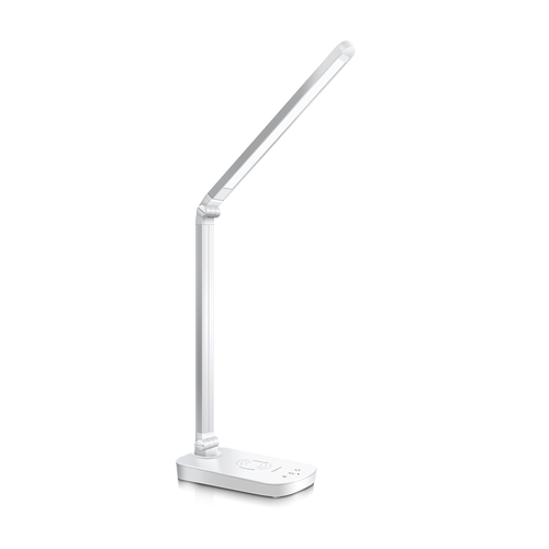 LED Bordlampe - Sølv, 5W, 3000-6500K (Berøringsdimming, USB-Ladestikk & Trådløs Mobiloppladning)