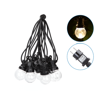 LED-lyskjede, 10 gjennomsiktige pærer, 8M