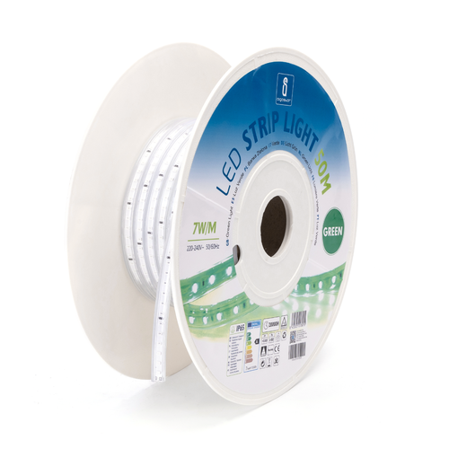 Grønn LED-stripe 230V - 8mm, 50m, 120LED/m