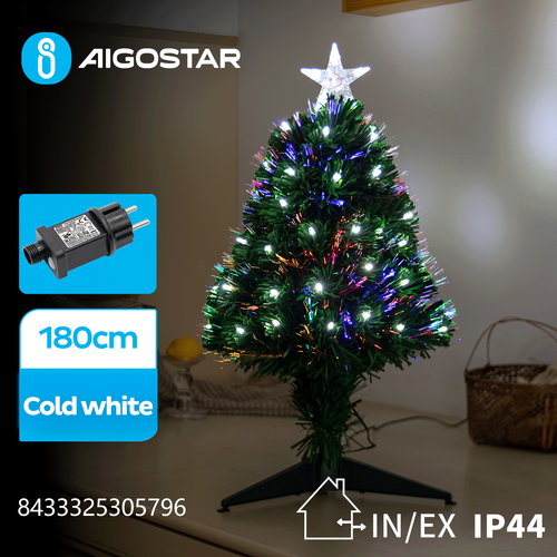 Juletre LED lyslenke, 180cm - Kald Hvit, 8 Blink & Timer, IP44