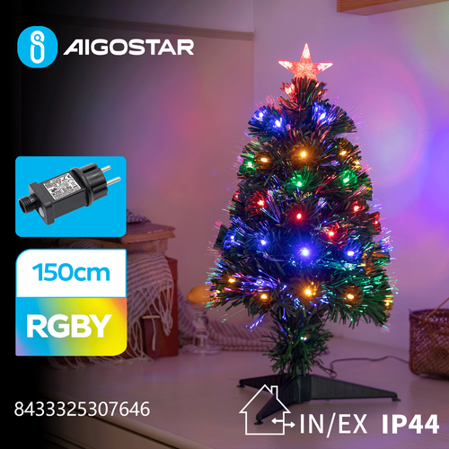 LED juletre lyslenke, 150 cm, RGBY - 8 blinkfunksjoner + timer, IP44