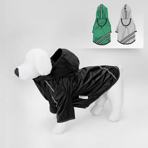Dobbelstripet Hettejakke-Regnjakke | Sort/Grå/Armygrønn | L50/L60/L70/L80 cm