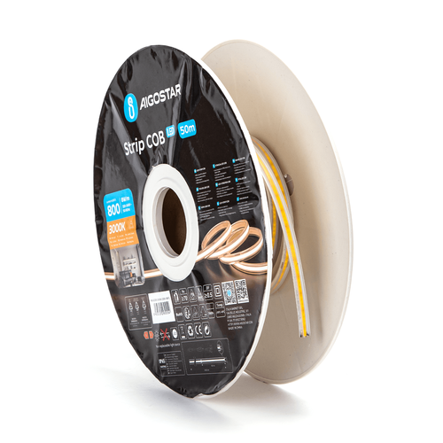 230V, COB LED-stripe, 3000K, 50M, 144LED/0,5M, 4W/0,5M, IP65, 8MM
