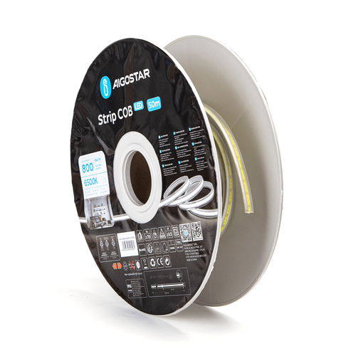 Høyspenning COB Striplys - 6500K, 50M, 144LED/0.5M, 4W/0.5M, IP65, 8mm