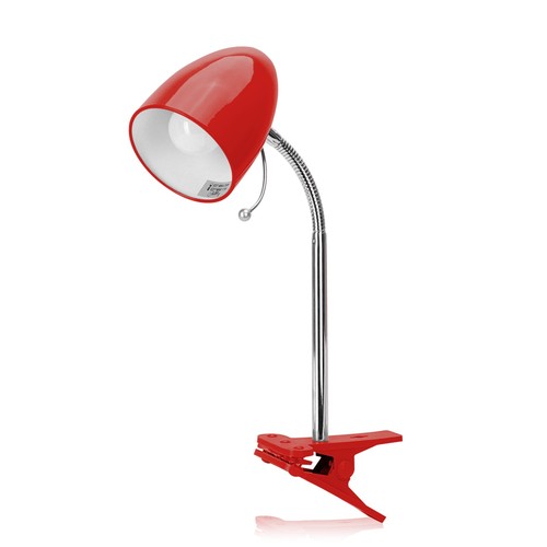 Aigostar, LED klemmelampe - Skrivebordslampe med klemme, E27 fatning, Lyspære med klips, Bordlampe, Leselampe, Rød, Uten pære