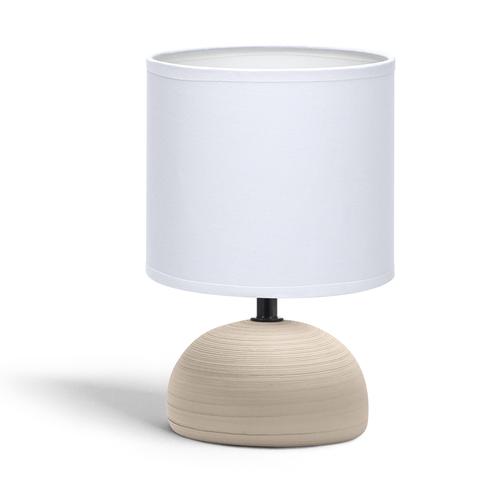 Keramisk Bordlampe - E14, Ø3, Hvit Lampeskjerm, Brun Base