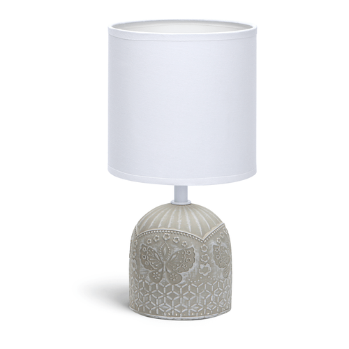 Keramikk Bordlampe E14-04 med Hvit Lampeskjerm og Grå Fot