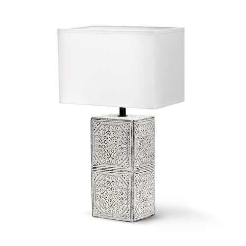 Keramisk Bordlampe E14-09 - Hvit Lampeskjerm & Sort-Hvit Base